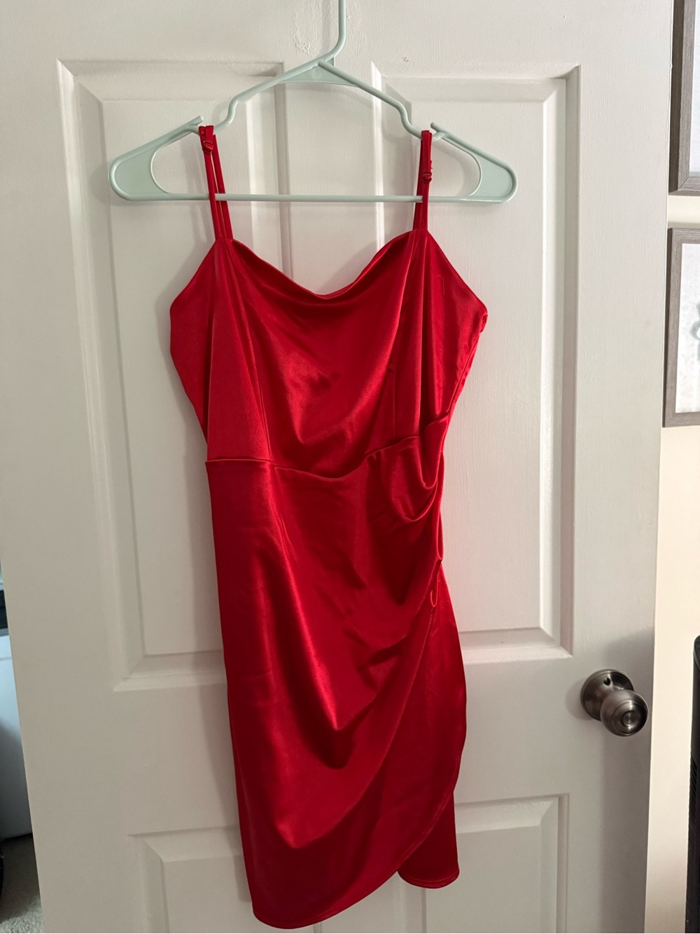 Emerald Sundae Red Satin Cowl Slip Dress